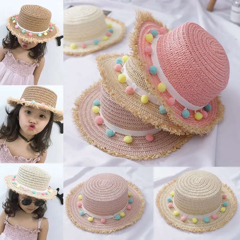 Новая летняя соломенная шляпа для девочек с широкими полями и кисточками флоппи