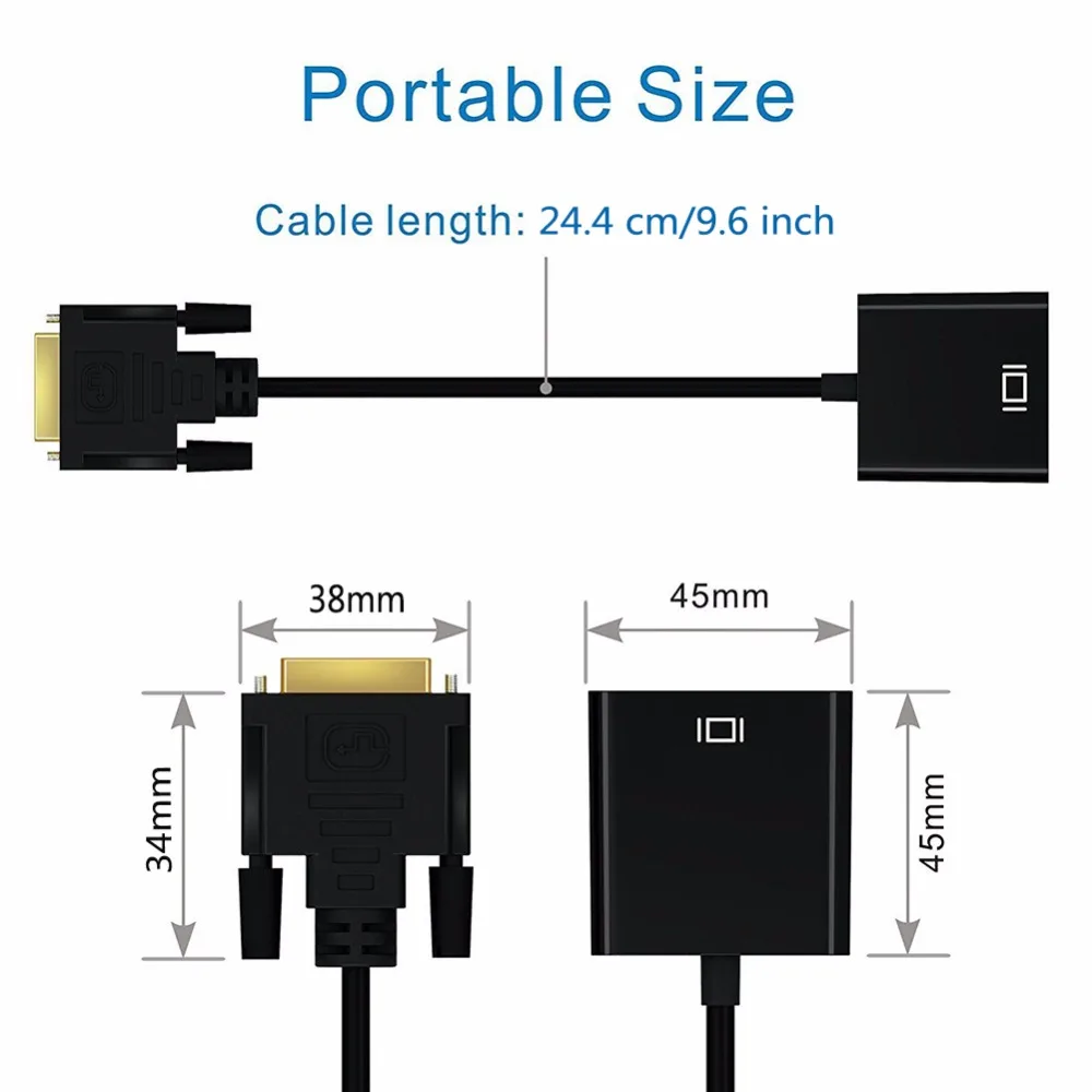 RSExplorer 1080 P DVI D to VGA адаптер кабель 24 + 1 25 Pin Мужской до 15 Женский видео конвертер для