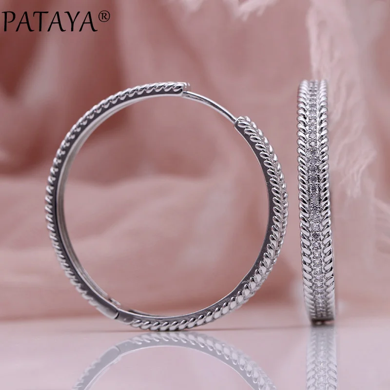 PATAYA, новинка 585, розовое золото, большие круглые серьги, микро воск, инкрустация, натуральный циркон, висячие серьги, женские модные роскошные уникальные ювелирные изделия