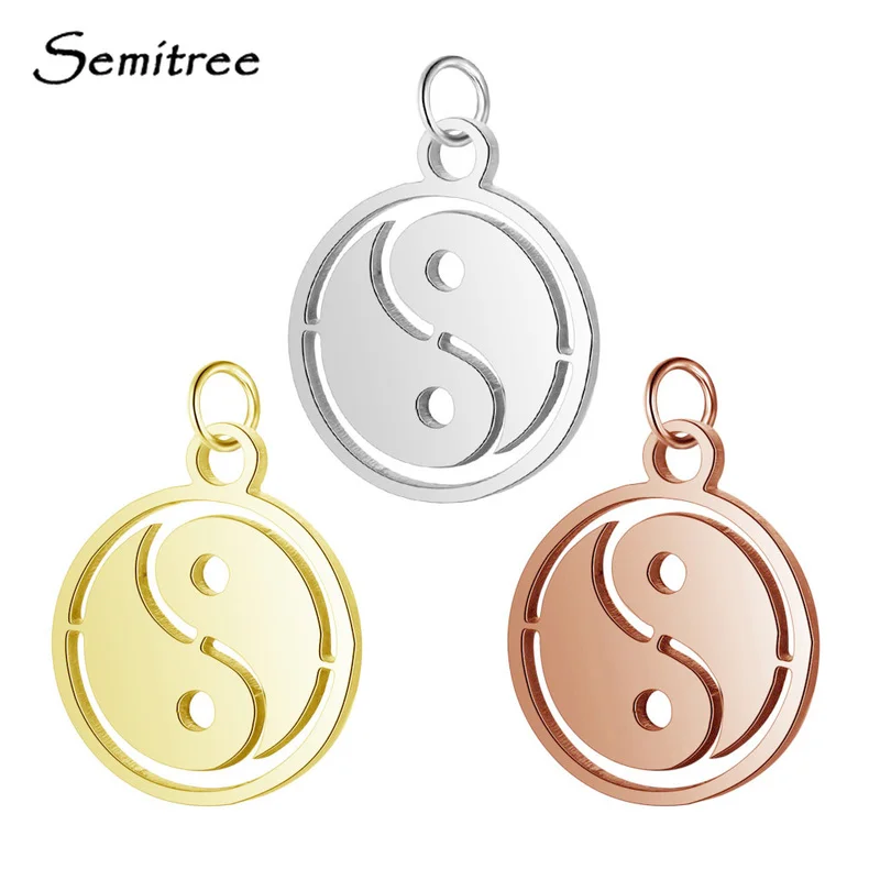 

Semitree 5pcs/lot Stainless Steel Taichi Pendant Charms Gold Rose Gold Charm DIY Bracelet Necklace for Jewelry Making Findings
