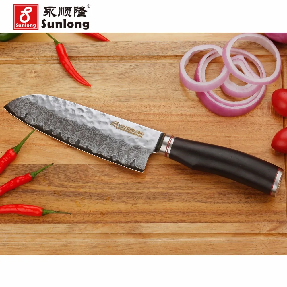 Нож шеф повара YOUSUNLONG Santoku 7 дюймов японский VG10 с деревянной ручкой из натурального