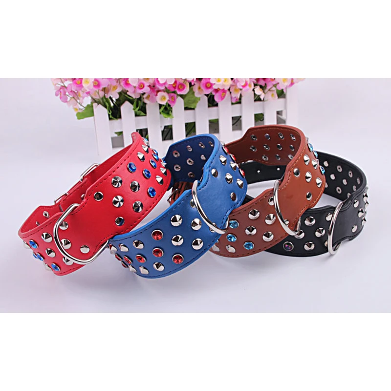 Ошейник кожаный для собак с заклепками 4 цвета|dog collar with rhinestones|large dog collarleather |