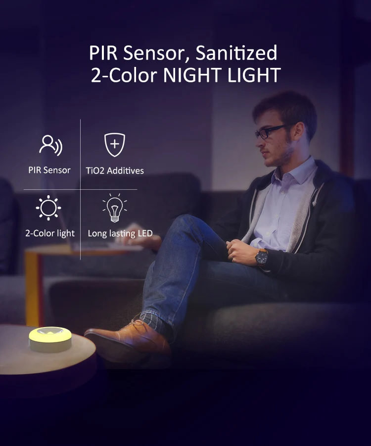 CSTT PIR датчик автоматического отключения ночного света 2-color light выбор в одном устройстве с дезинфицированным корпусом для спальни ванной комнаты