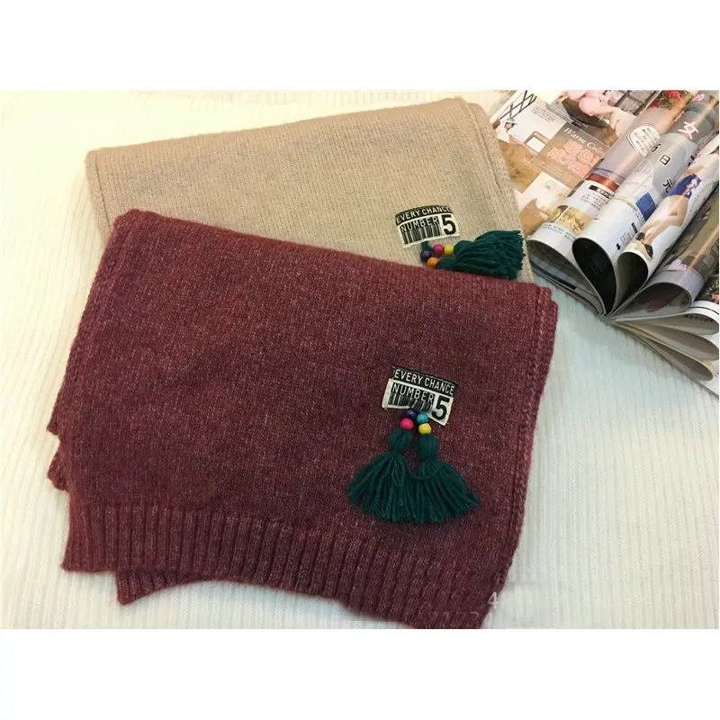 Winter Female Scarf Solid Knitted With Novelty Tassel Decoration Fashion Oversized Warm Thick Pashmina Shawl Scarves YG481 |