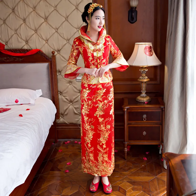 Свадебное платье невесты Традиционный китайский стиль костюм Феникс cheongsam