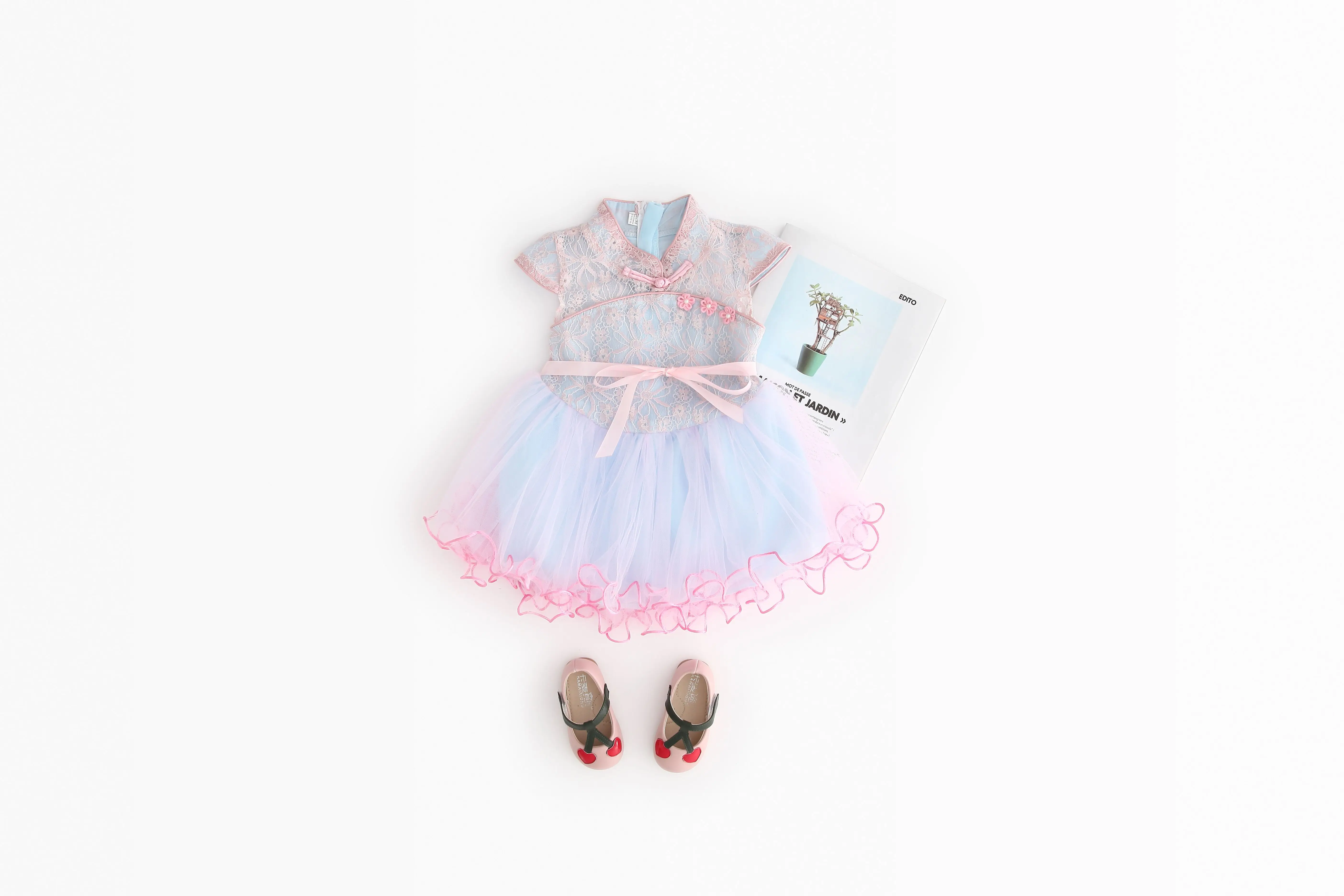 2019 Newborn Infant Toddler Baby Girl Princess Dress Floral Printed Lace Tulle Patchwork Cheongsam Party Wholesale Pudcoco | Детская