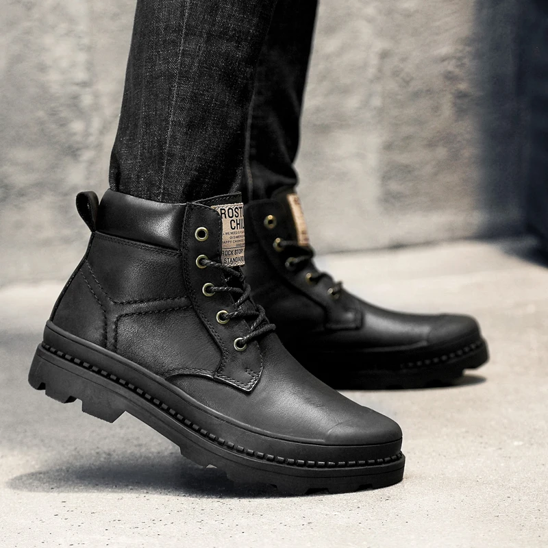 MYCOLEN Autumn Men Shoes High Top Mens Work Boots Outdoor Leather Ankle For Safety Bota Masculina Size 37-47 | Обувь