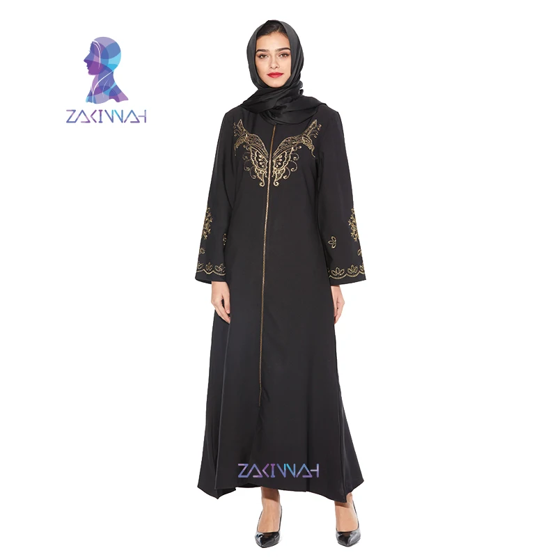 Эластичное мусульманское платье Abaya модное с вышивкой Черный Кафтан в Дубае