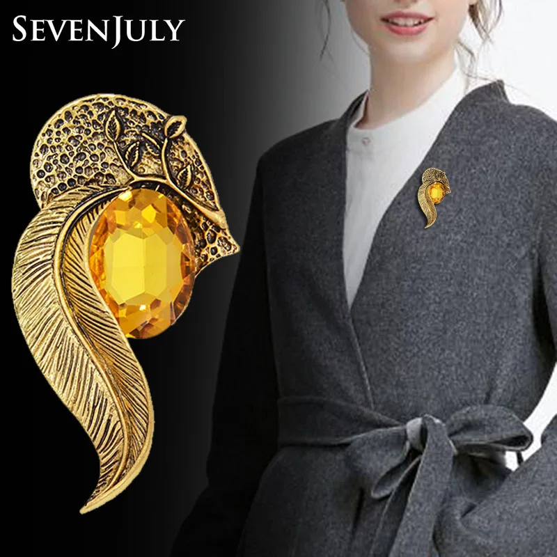 Винтажная металлическая брошка в виде листьев булавка овальный кристалл горный