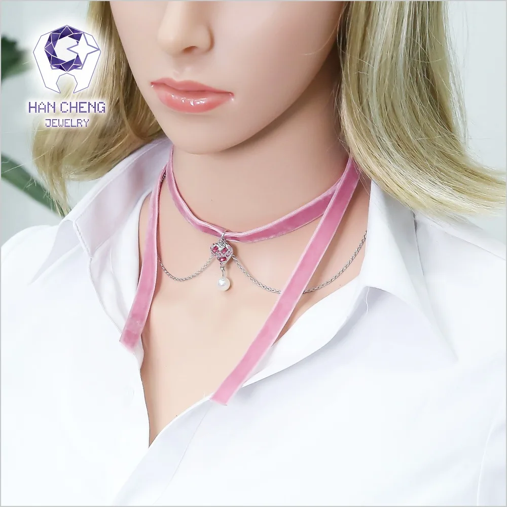Новый Модный кулон HanCheng с жемчугом и сердцем бархатное ожерелье-чокер лентой