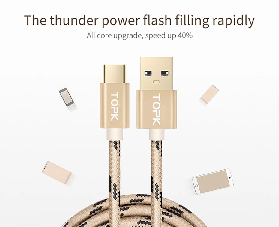 TOPK [5-Pack] usb type-C кабель для синхронизации данных USB-C зарядный кабель для samsung XiaoMi huawei адаптер кабель для мобильного телефона
