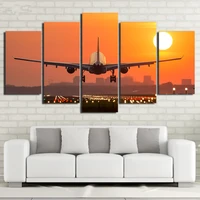 canvas hd prints pictures home decor 5 pieces airplane sunset painting modular wall art scenery poster for living room decor