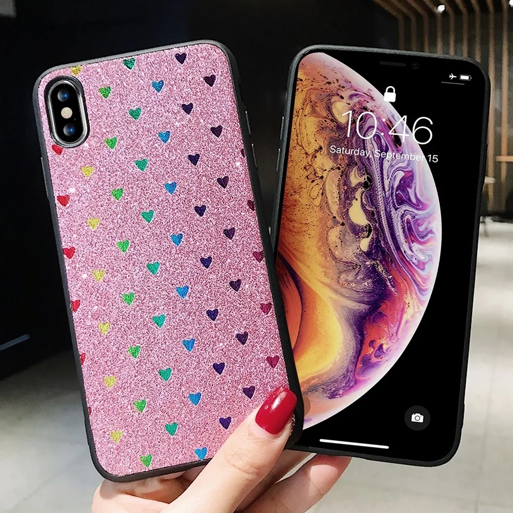 L-FADNUT Love Heart Silicone Phone Case For iPhone 7 Plus 8 6S 6 Bling Shockproof Soft Bumper Cover Xr X Xs Max Capa |