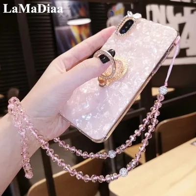 

Luxury Bling Crystal Diamond Finger Ring Stand Marble Soft Phone Case For iphone11 12 13 pro X XS MAX XR 6S 7 8 Plus Cover Case
