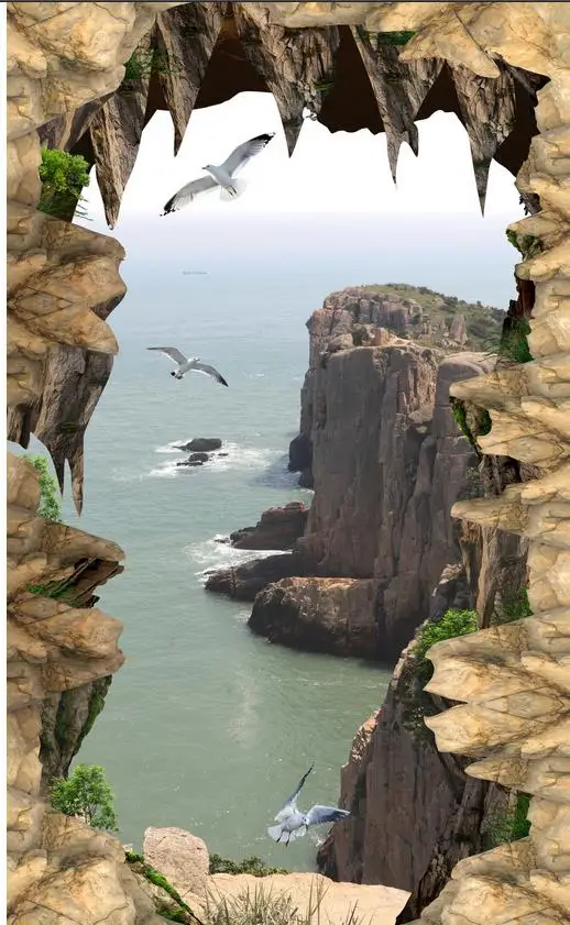 3D Пол под заказ фото пол настенная бумага современное искусство скала море