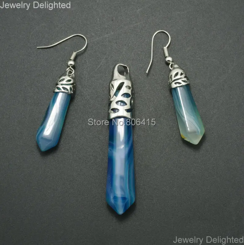 Комплект из натуральной подвески и сережек с голубыми бусинами|pendant and earring set|earrings