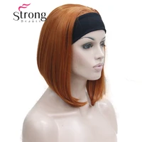cute bob 34 wig with headband orange brown straight womens short half hair synthetic wigs colour choices
