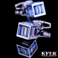 kflk luxury shirt cufflinks mens gift brand wedding cuff buttons blue crystal cuff link high quality abotoaduras jewelry