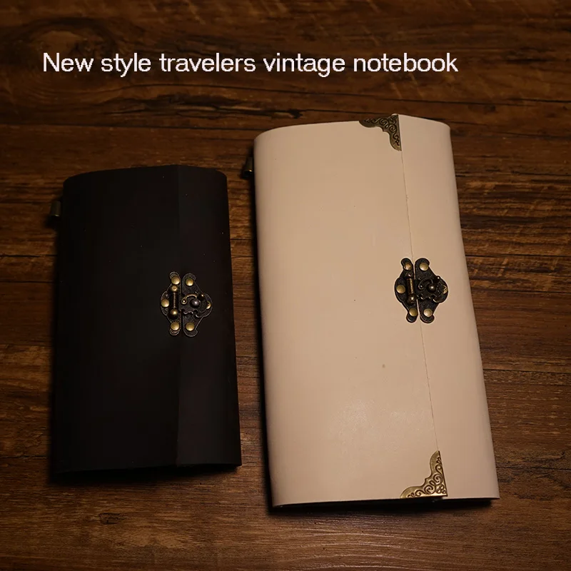 New travelers journal notebook handmade genuine leather notebook spiral 2 inside page paper and PVC holder free engrave name
