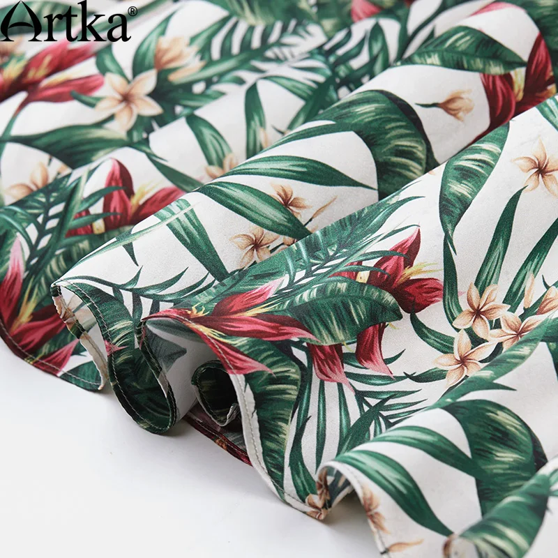 ARTKA Женская 2018 летняя с цветочным принтом шелковое платье винтажное открытыми