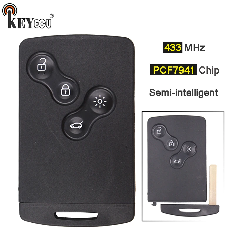KEYECU 433MHz PCF7941 4 кнопки Замена полуумный дистанционный брелок для Renault Megane lll & Scenic 2009