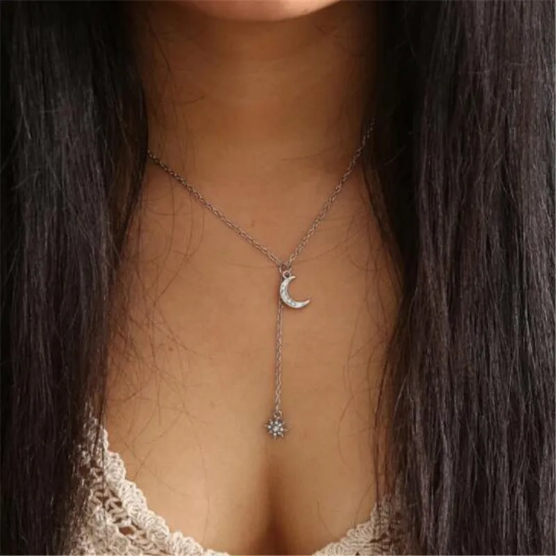 Ожерелье-чокер с Луной ожерелье подвеской из золотого и серебряного хрусталя |