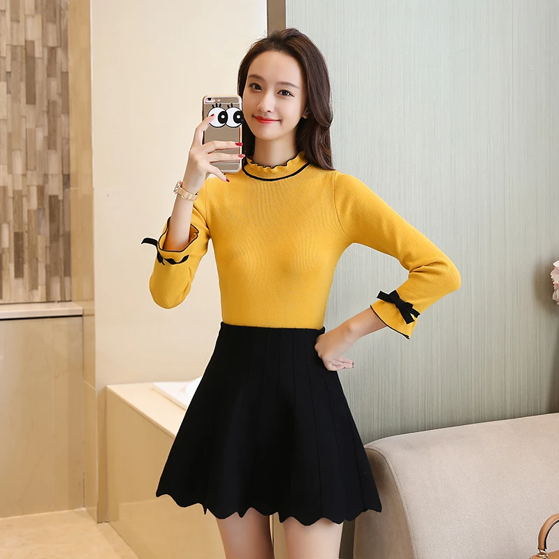 OHCLOTHING5344-женские свитера 2019New Женский пуловер высокая эластичность falbala вязаный кружевной воротник подходит ко всему джемпер