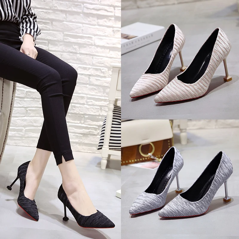 2018 new black women's shoes pointed suede fine high heels matte cat with single women | Обувь