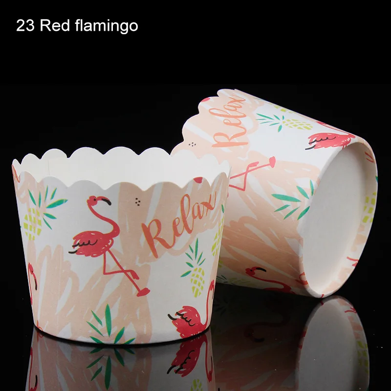 23 red flamingo 50 шт., чехлы для кексов, свадебная форма для торта декоративная выпечка, инструменты для украшения торта, бумажные стаканчики, аксессуары для выпечки, чашки для выпечки - Цвет: 23 red flamingo