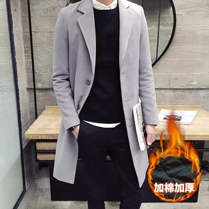 Зимняя плотная теплая однотонная шерстяная Повседневная Деловая Длинная ветровка мужская куртка Мужское пальтобутиковое модное мужское шерстяное пальто