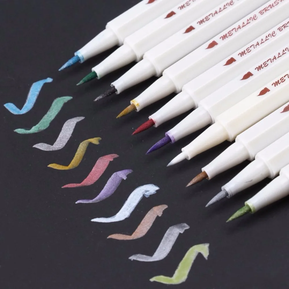 

STA 10Colors Metallic Brush Pen Soft Tip DIY Scrapbooking Crafts Drawing on Ceramic Card Glass Marker Brush Art Markers