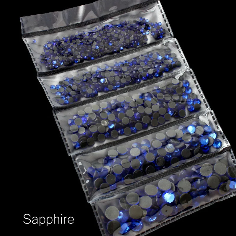 Sapphire Новая упаковка 1200 шт смешанные размеры Горячая фиксация Стразы Блестящий Кристалл SS6-SS30 для одежды DIY - Цвет: Sapphire