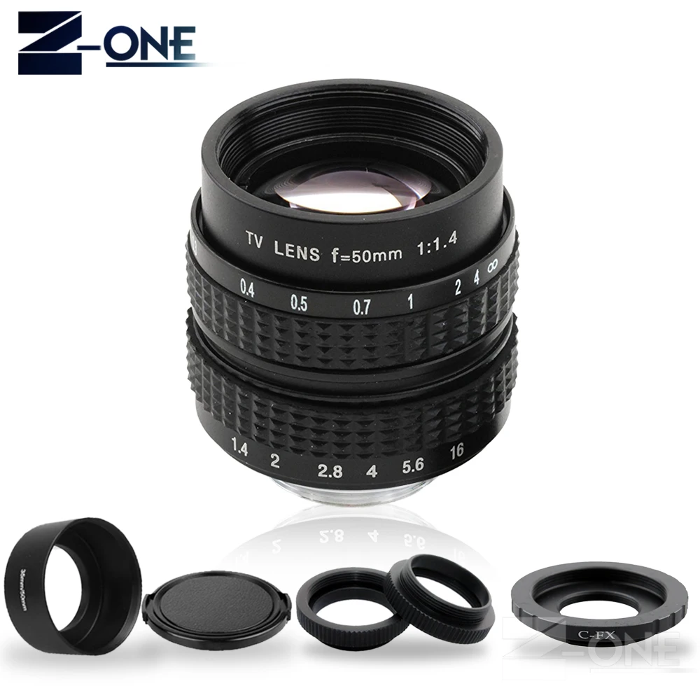 

50mm F1.4 CCTV TV Movie lens+C Mount+Macro ring+Lens hood for Fuji Fujifilm X-E2 X-E1 X-Pro1 X-Pro2 X-M1 X-A3 X-A2 X-A1 X-T1