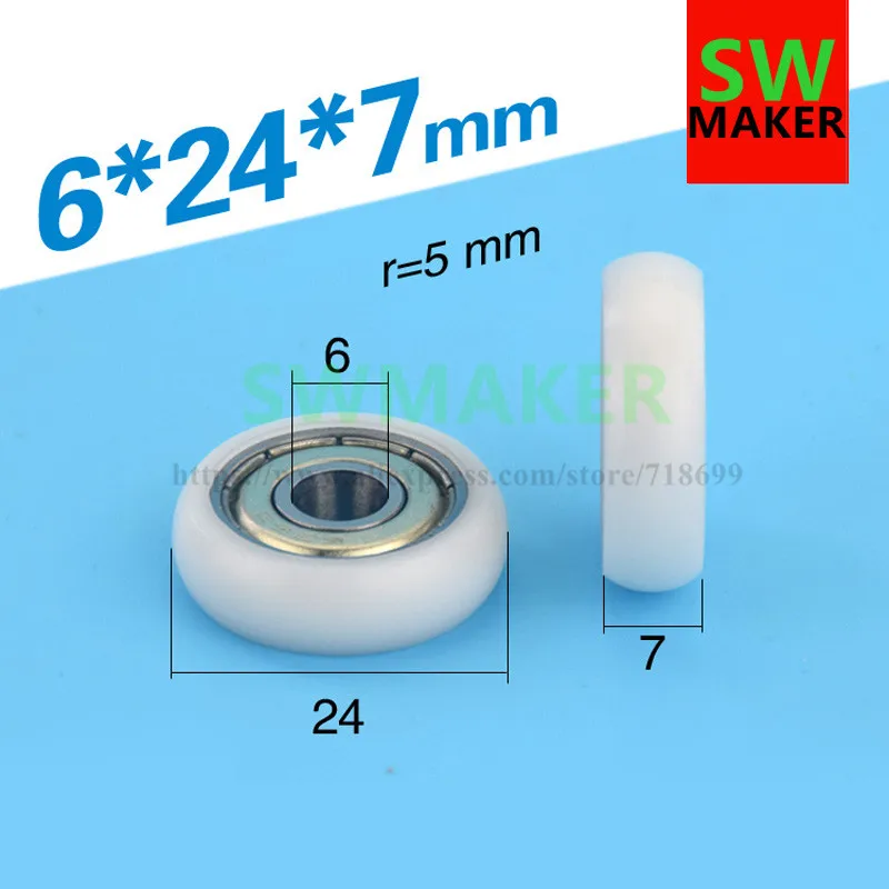 SWMAKER-Rueda de polea de plástico, con rodamiento, rodillo POM, cámara esférica para escaparate y cajón, 6x24x7mm