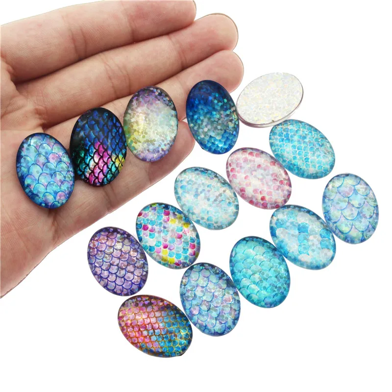 10 шт. смешанные стеклянные весы с блестками в виде Русалочки кабошона камея для