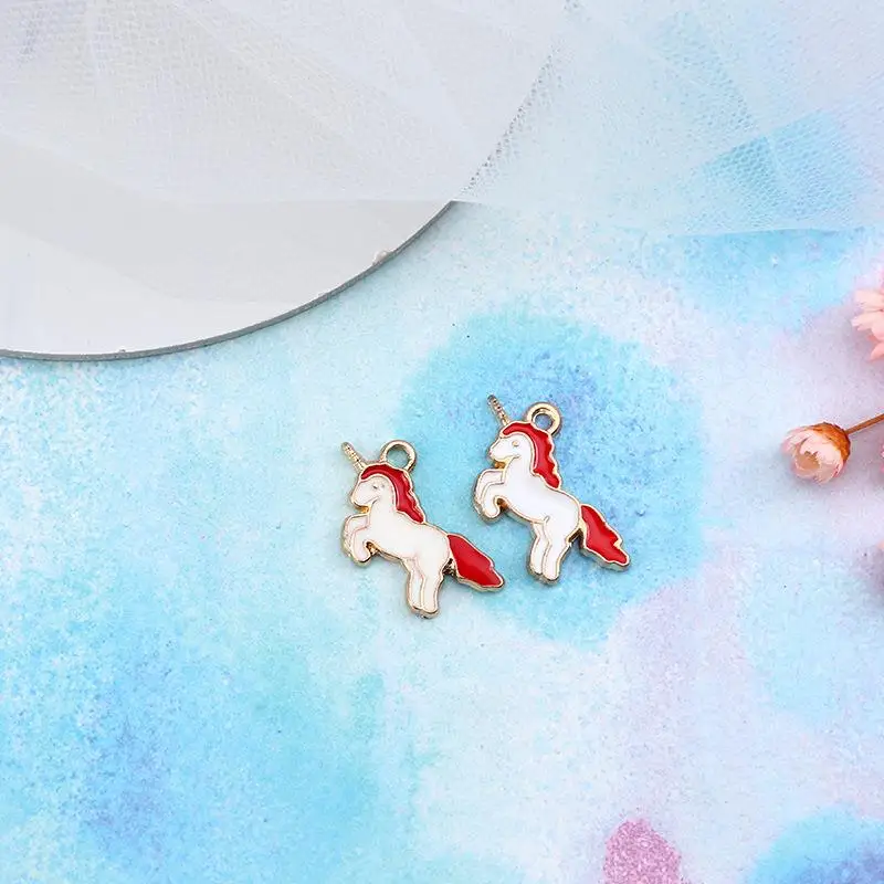 4-Red-sideburns Единорог амулеты Эмаль Подвеска из сплава для изготовления ювелирных изделий, ручной работы Единорог Золотой кулон подарки для девочки-так волшебно! 20 шт./лот - Окраска металла: 4-Red-sideburns