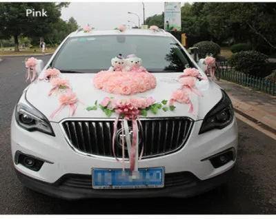 В форме сердца милый медведь свадебный автомобиль цветок искусственный цветок из шелка венок свадебное оформление автомобиля Рождество 1 шт набор