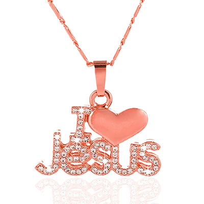 Модное религиозное ожерелье с подвеской I Love Jesus для женщин, золото/серебро/розовое золото, христианские ювелирные изделия, аксессуары, подарок - Окраска металла: Rose gold