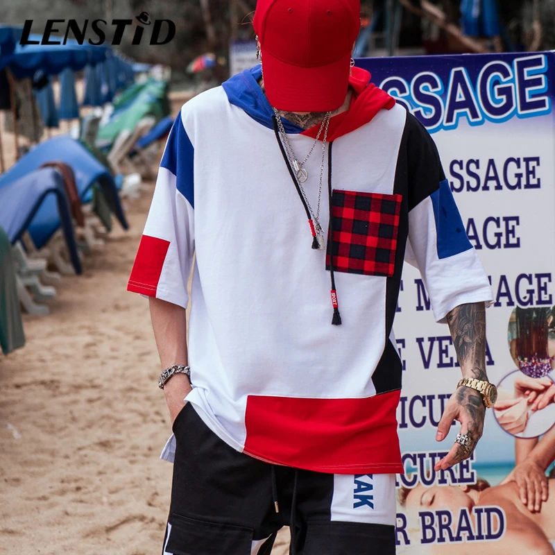 LENSTID цвет блок лоскутное пуловер толстовки уличная для мужчин хип хоп