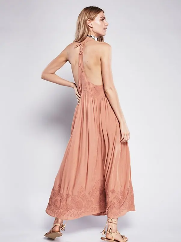 Женское длинное платье макси в стиле хиппи и бохо Повседневное платье-комбинация