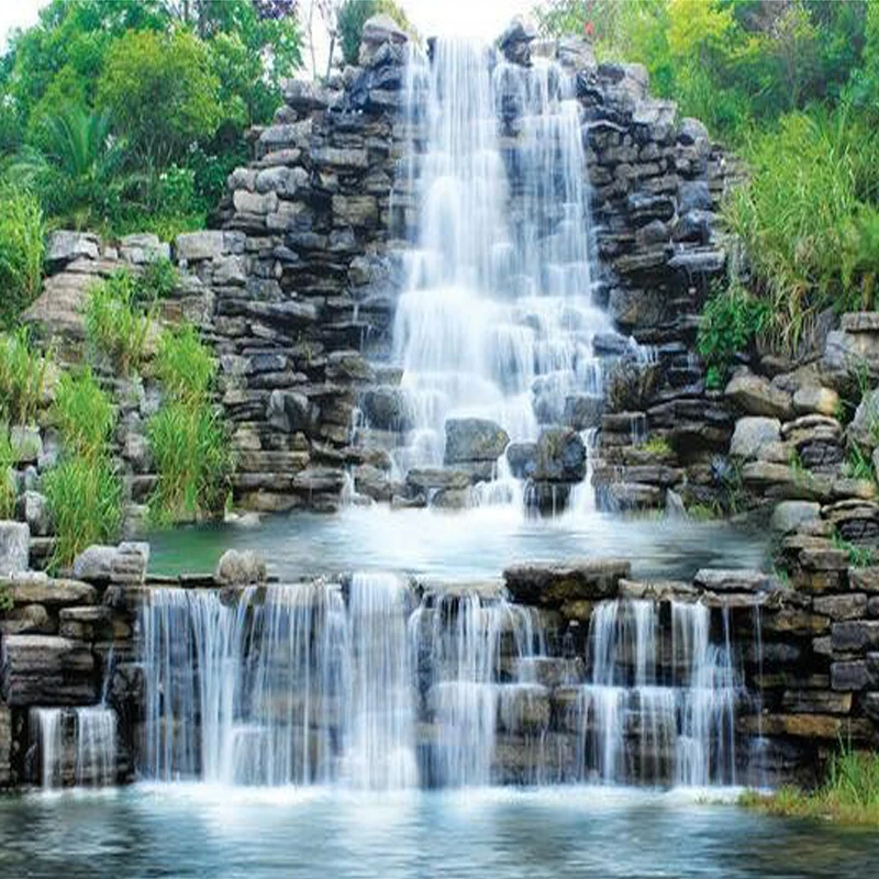 Фотообои в китайском стиле рокерский водопад природа пейзаж гостиная ТВ диван