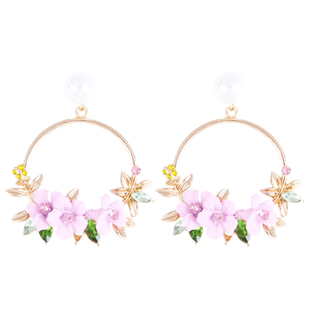 Korean version of the new color lace wild alloy mosaic imitation pearl earrings E2971 | Украшения и аксессуары