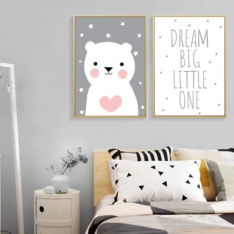 Детский Настенный постер на холсте мультяшный кролик медведь картина в