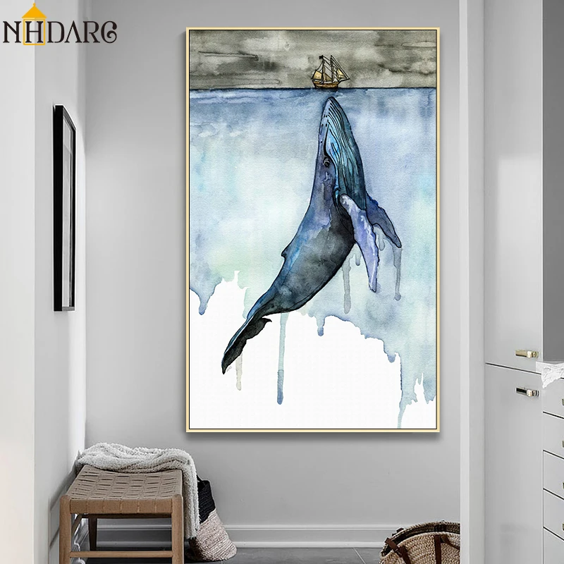 

Beautiful Watercolor Whale Modern Porch Background Decoration Painting Canvas Print Poster Art Wall Picture Home Decor Wall Art