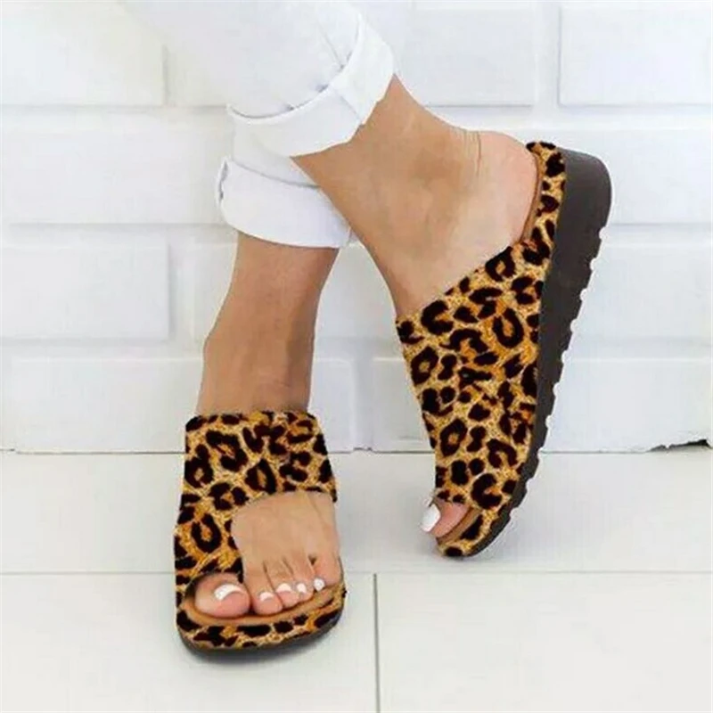 

JIANBUDAN/ Women's shoes artificial leather Comfortable Platform wedge soft sandals big toe orthopedic corrector slippers 34-43