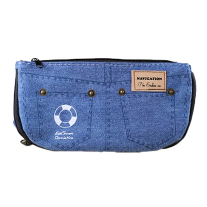 Light blue Джинсовая синяя женская сумка для макияжа, джинсовый холщовый кошелек, сумка для телефона, сумка для путешествий, женская косметичка, чехол-карандаш - Цвет: Light blue