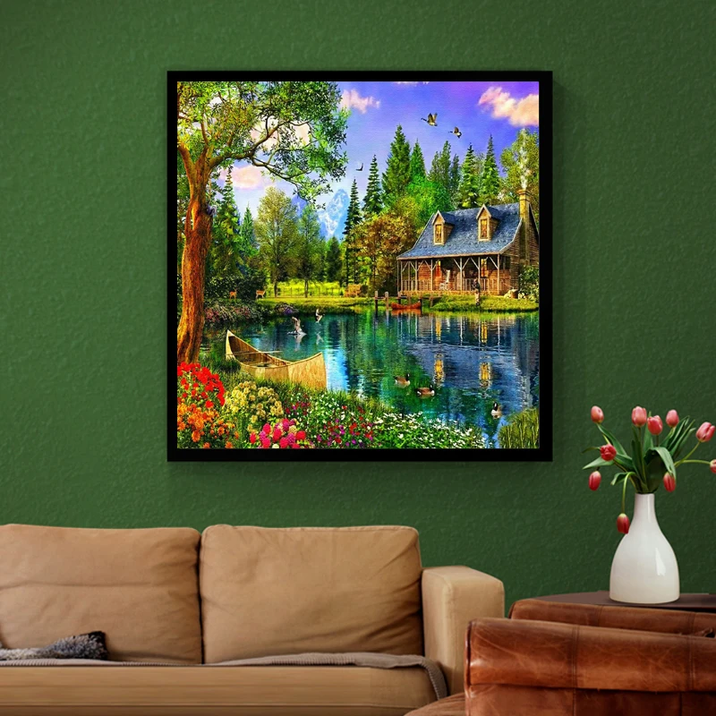 DIY алмазов картина вышивки крестом сельских небольшой дом Алмазная мозаика