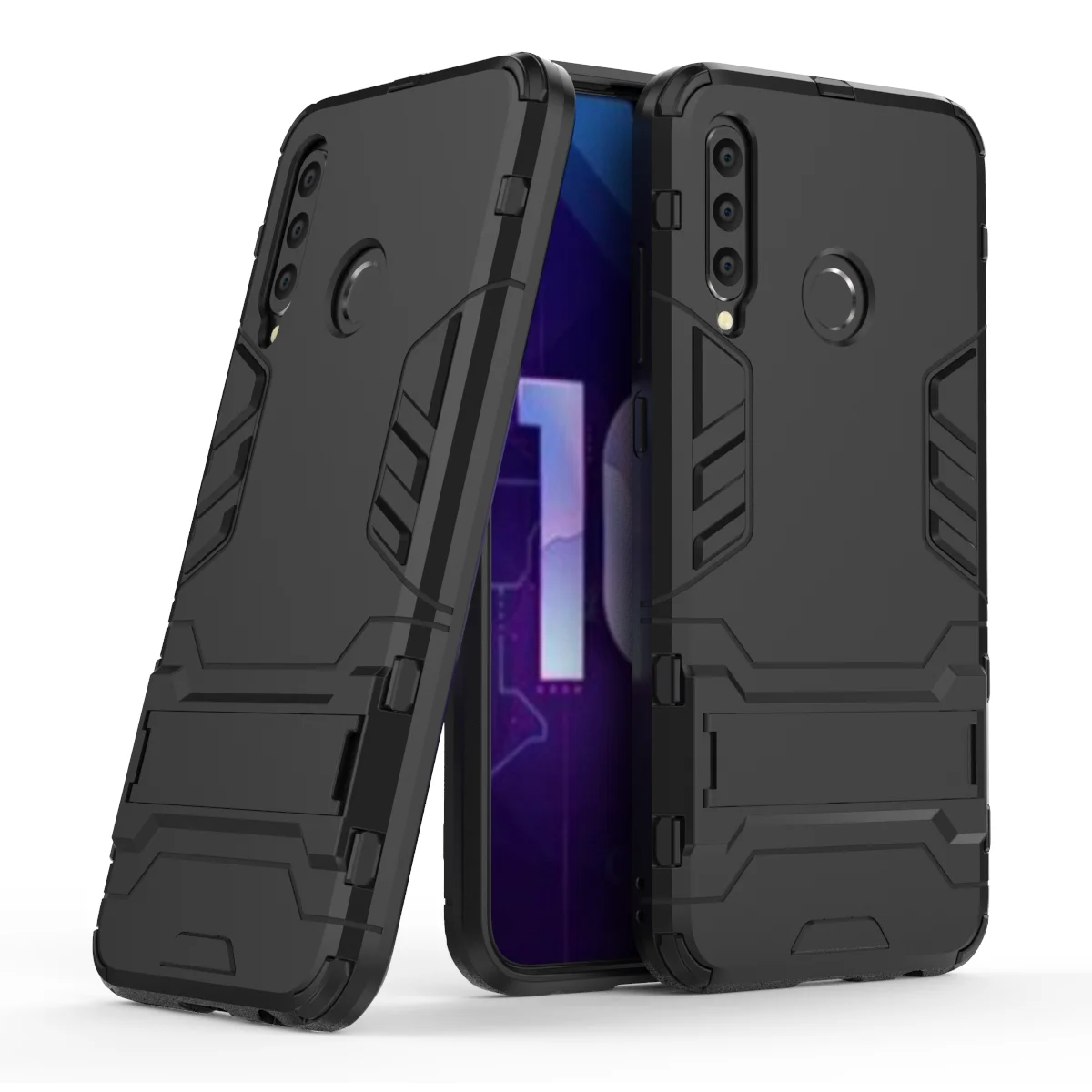 3D ударопрочный армированный чехол для huawei Honor 10, 9, 20 Lite, 10 lite, 9i, 10i, 20i, 20 lite, ТПУ защитный жесткий чехол для телефона с подставкой - Цвет: Черный