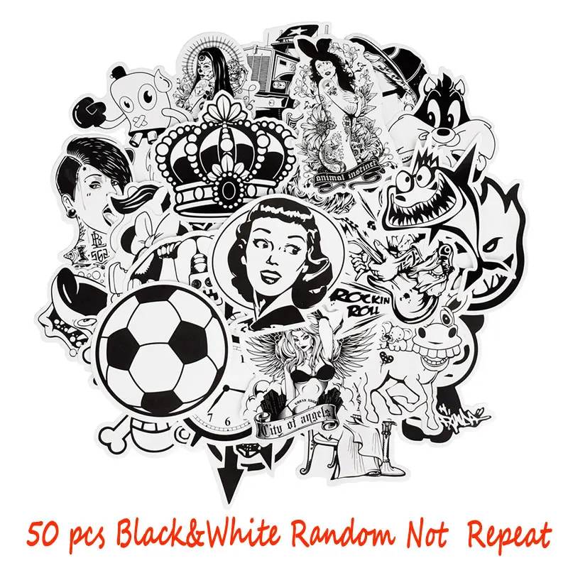 50 шт. черно белые случайные наклейки панк аниме JDM наклейка для детей DIY багаж
