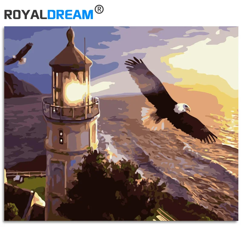 ROYALDREAM Маяк Орел пейзаж DIY Набор для рисования по номерам набор краски на холсте краски каллиграфия для домашнего декора